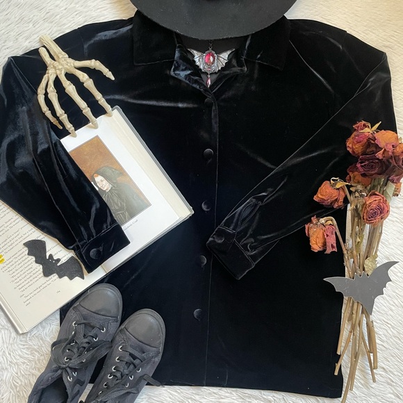 Vintage Preston & York crush velvet black button down long sleeve shirt - Picture 17 of 17